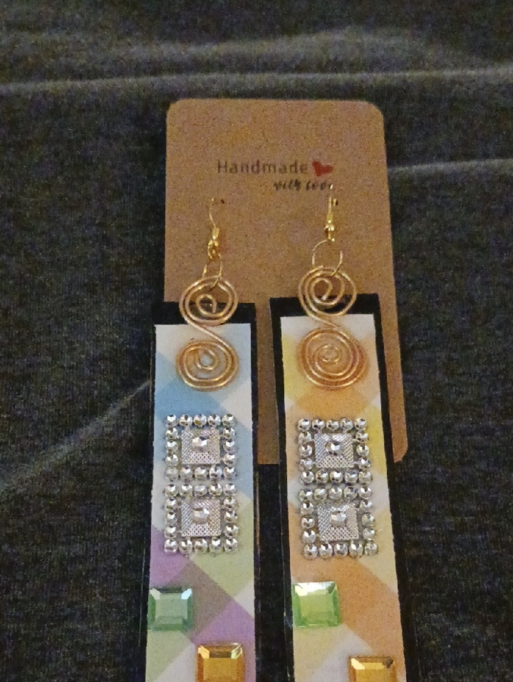 Handmade Gold Spiral Drop Earrings with Multicolor Accents